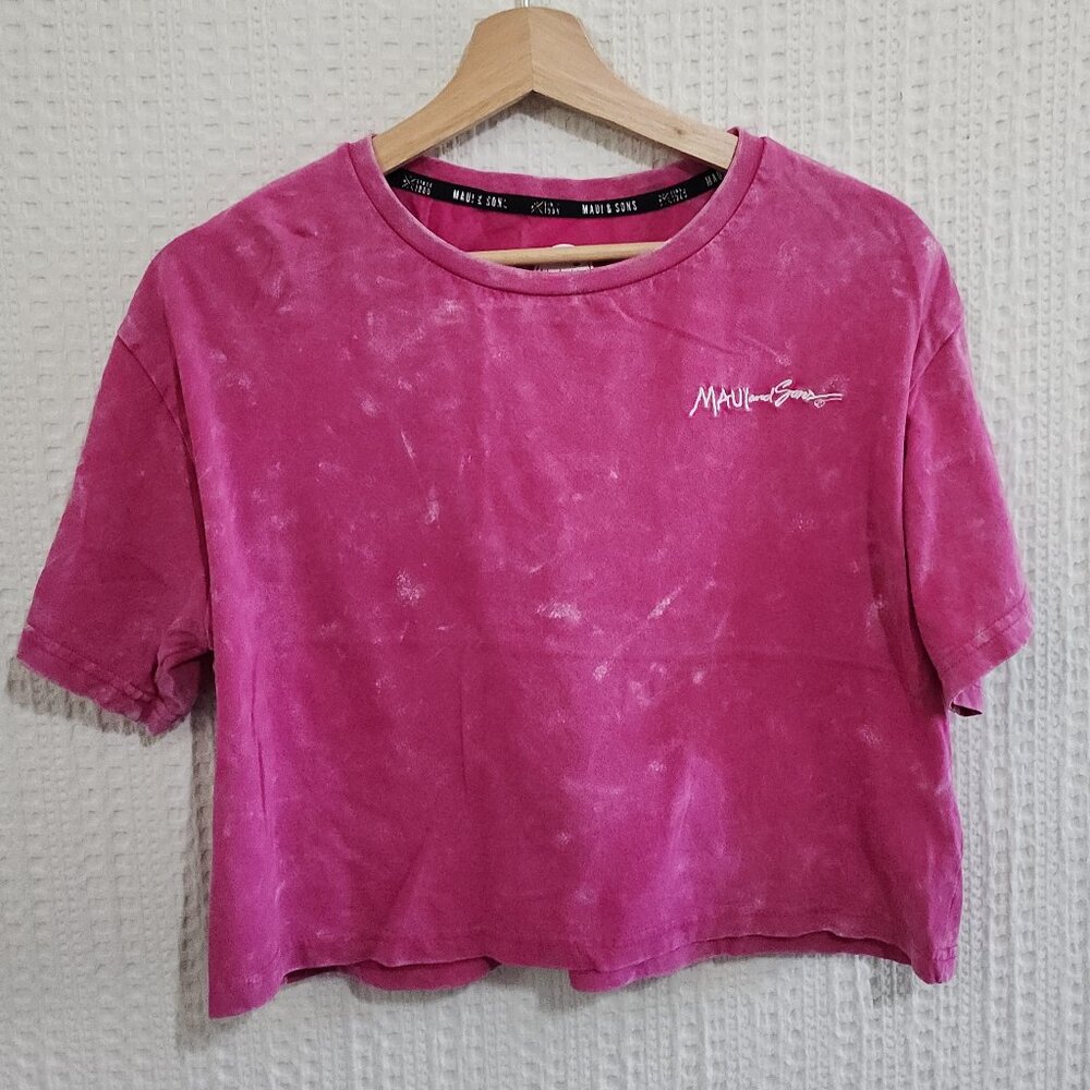 Maui and Sons Pink Washed Graphic Tee Crop Top Size X-Large